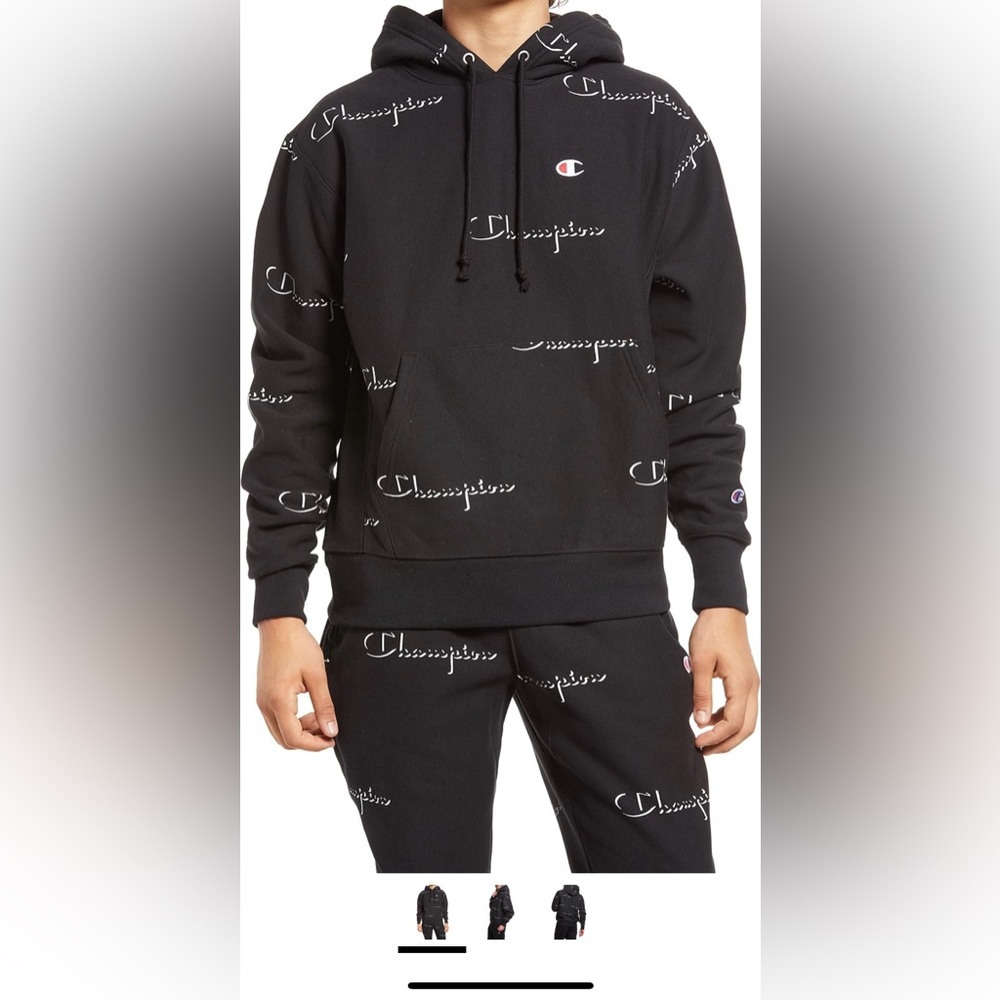 Champion Black Hoodie with White Logo